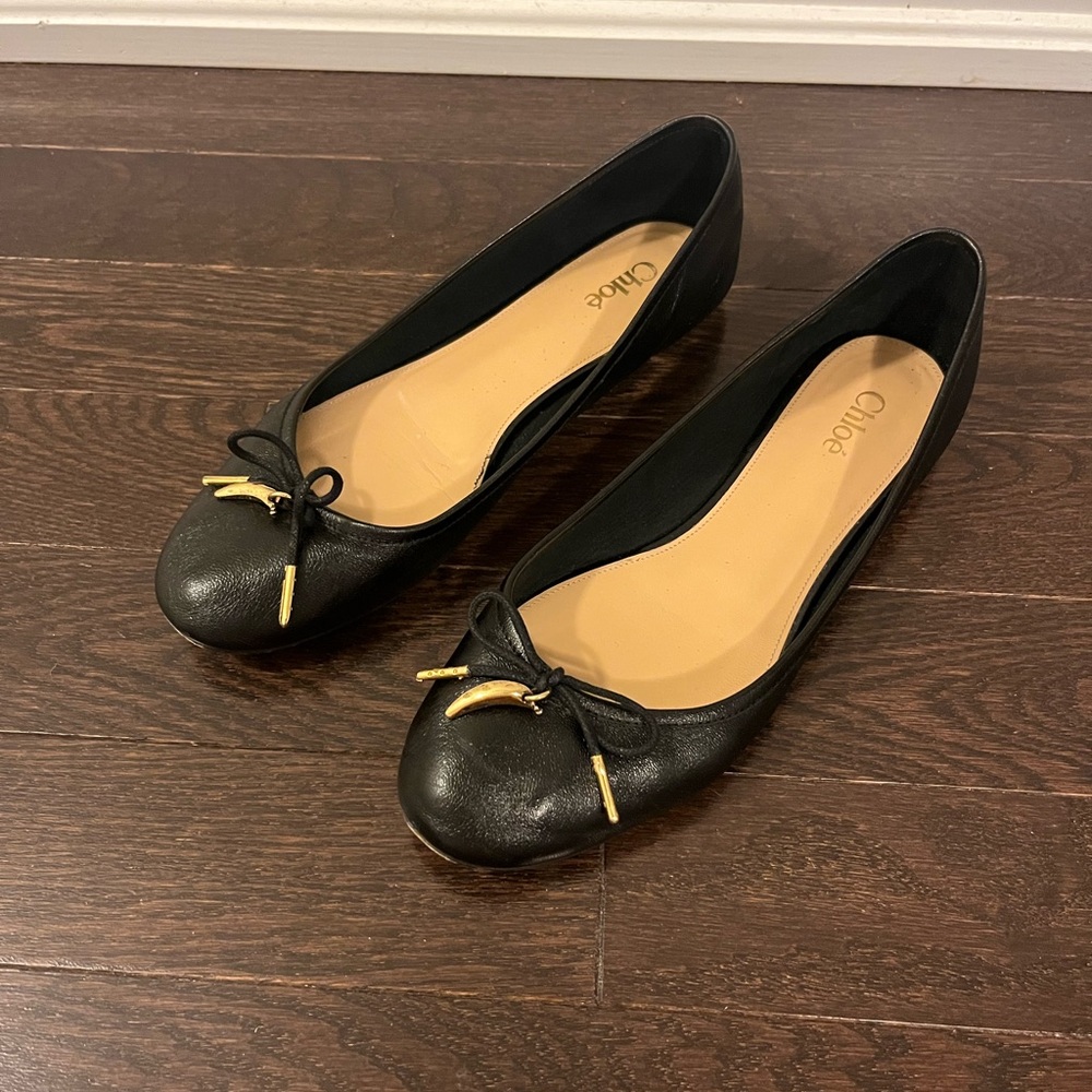 Chloe Black Ballet Flats, leather, size 6.